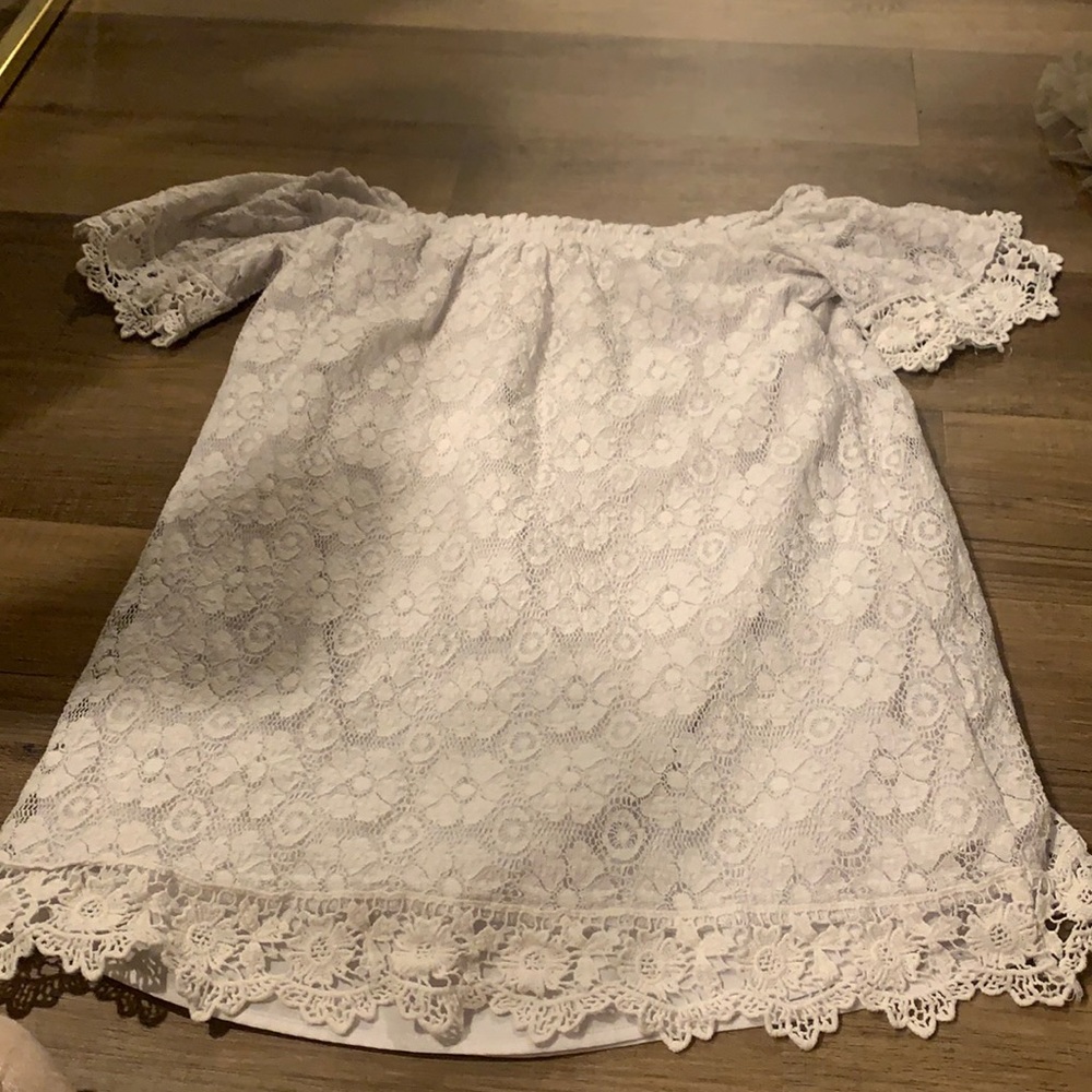 White floral lace mini off the shoulder dress